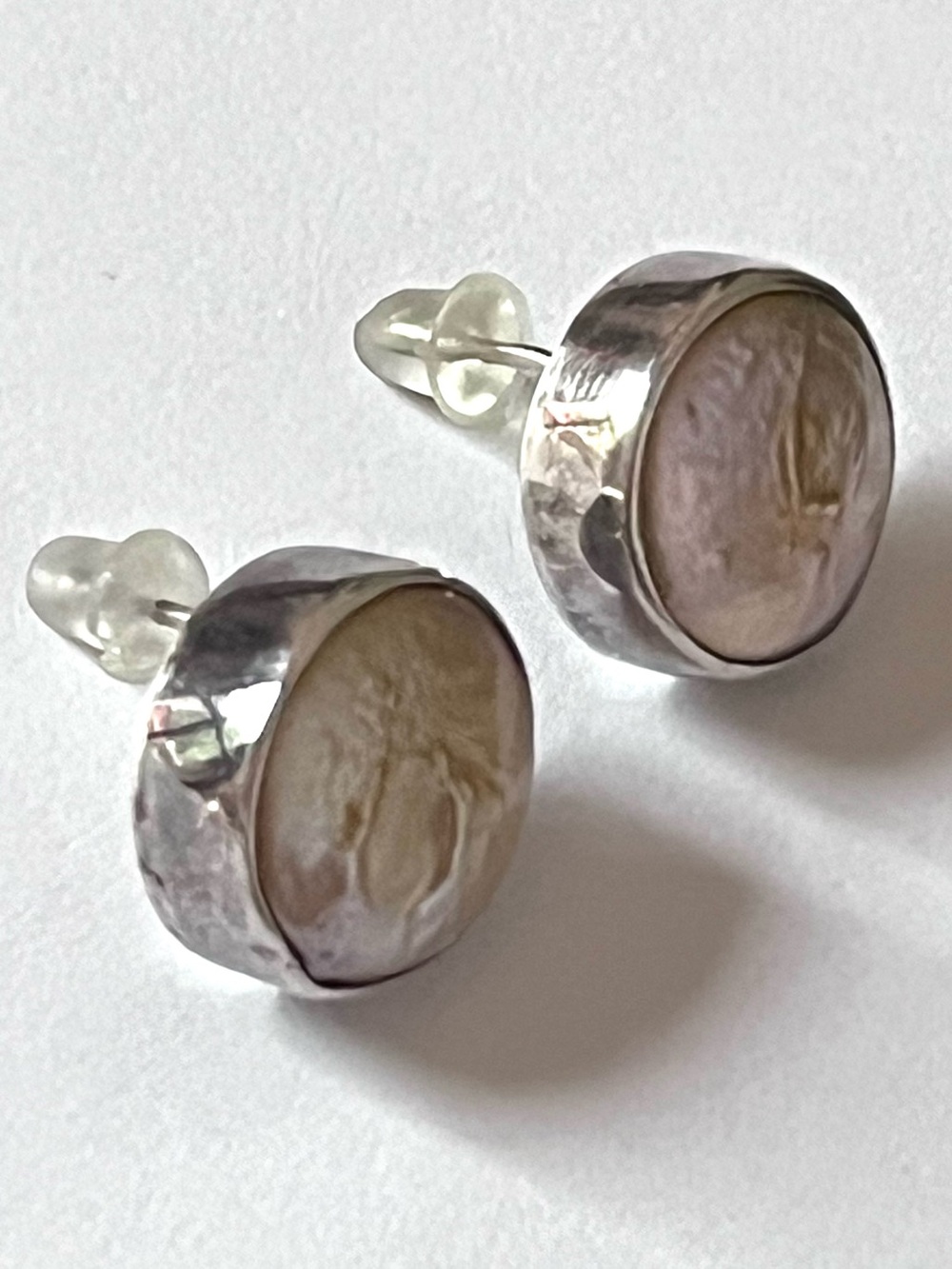 Vintage Sterling Silver Mabe Blister Pearl Stud Earrings